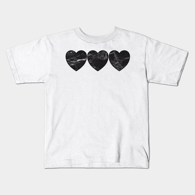 Black Marble Hearts Kids T-Shirt by lolosenese